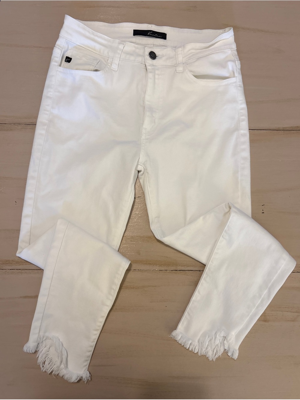 KanCan White Ankle Jeans with Frayed Hem